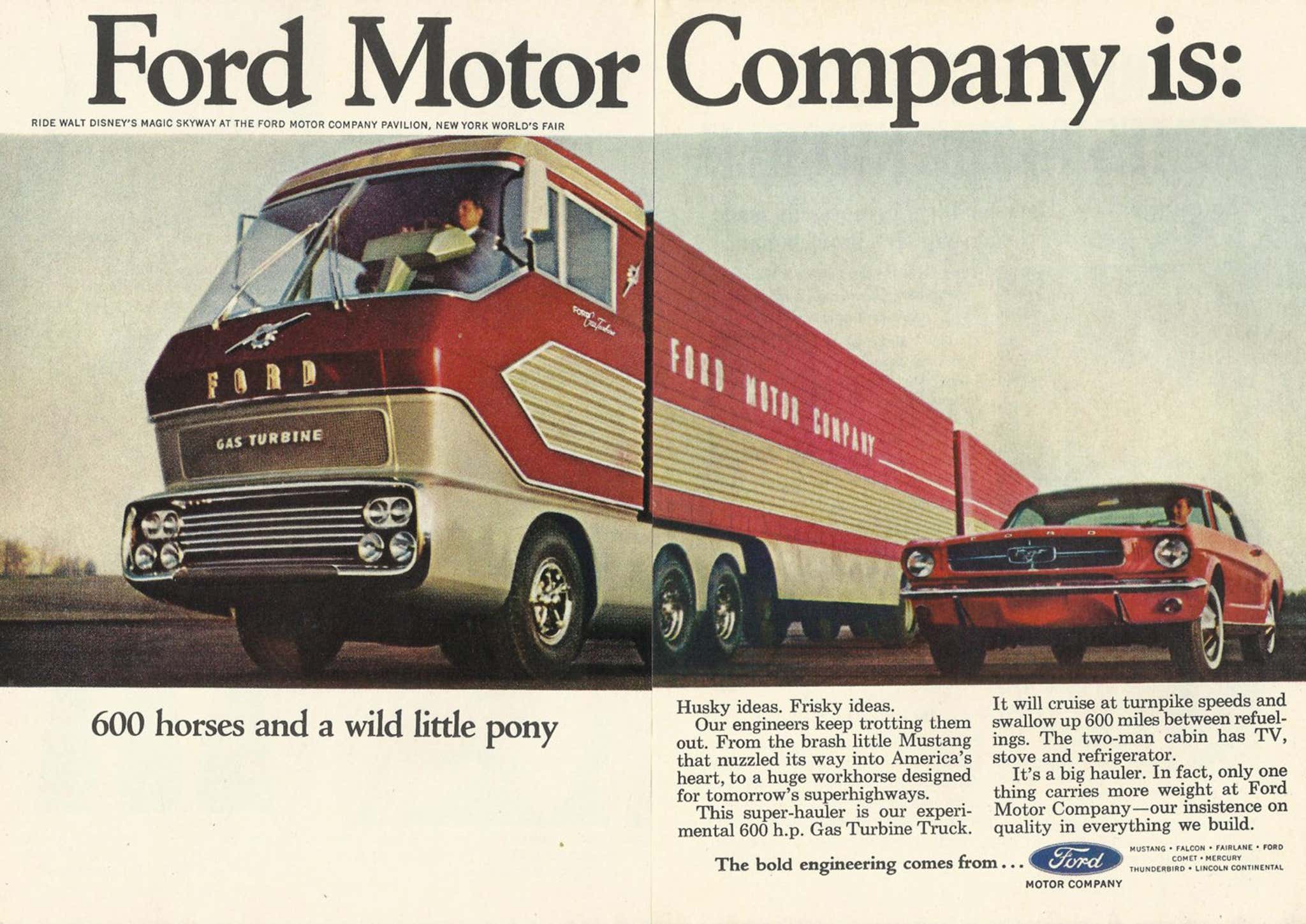 Publicidad de Ford Motor Company donde el Big Red y el Mustang compartían protagonismo.