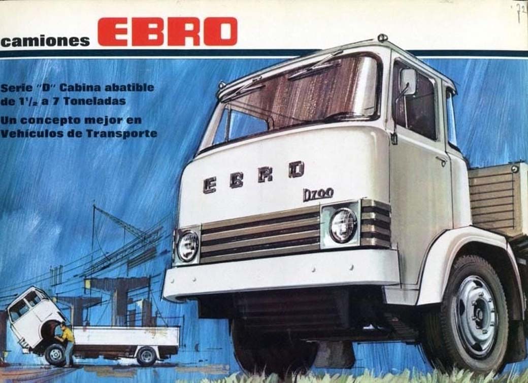 Con los Ebro Serie D, ligeros de hasta 10 toneladas, Ebro ofreció el primer camión fabricado en España con cabina abatible.
