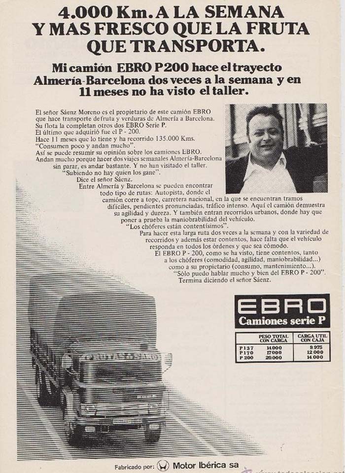 Publicidad de los Ebro Serie P de Motor Ibérica.