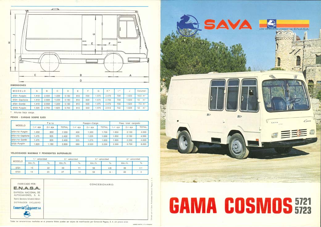Catálogo del SAVA Cosmos que aparece en versión mixta, carga y pasajeros.
