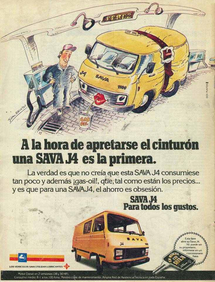 Esta publicidad de 1981 deja claro que la SAVA J4, con versiones de 38 y 50 CV, tenía en sus bajos costes la principal virtud.
