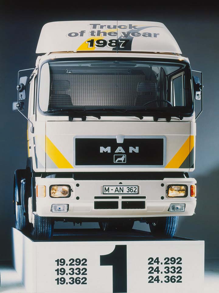 La gama de camiones F90 de MAN obtenía el Truck of the Year en 1987. Todavía hoy podemos ver alguno de estos camiones circulando en manos de transportistas.