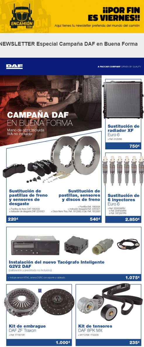 Campaña DAF en Buena Forma, operaciones de mantenimiento a precio cerrado.