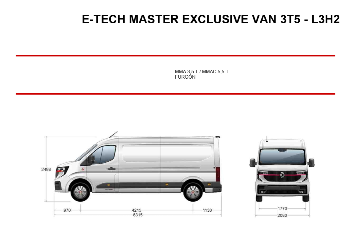 Cuadro de dimensiones Renault Master E-Tech.