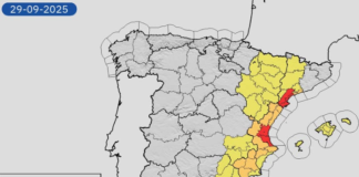 PELIGRO por LLUVIAS EXTREMAS en la carretera Alertas por Lluvias torrenciales en el Este de España a 29 Septiembre de 2025.
