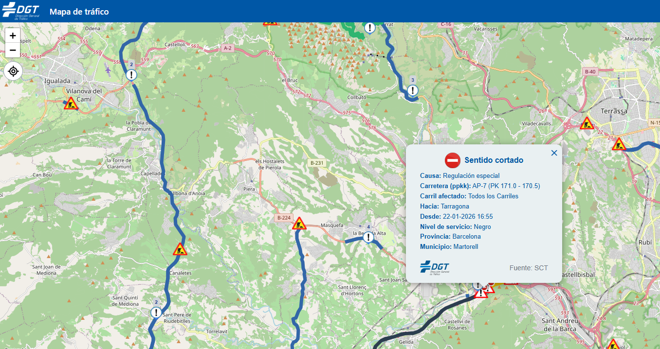 Corte de la AP-7 en Martorell Corte de la AP-7 en Martorell