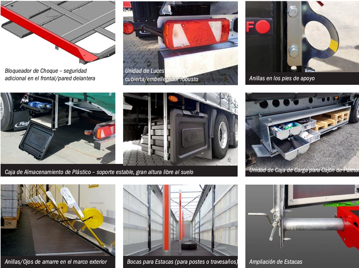 Fliegl Trailer destaca por la posibilidad de elegir entre un gran tipo de amarres y accesorios para el semirremolque y asegurar la correcta estiba de la carga.