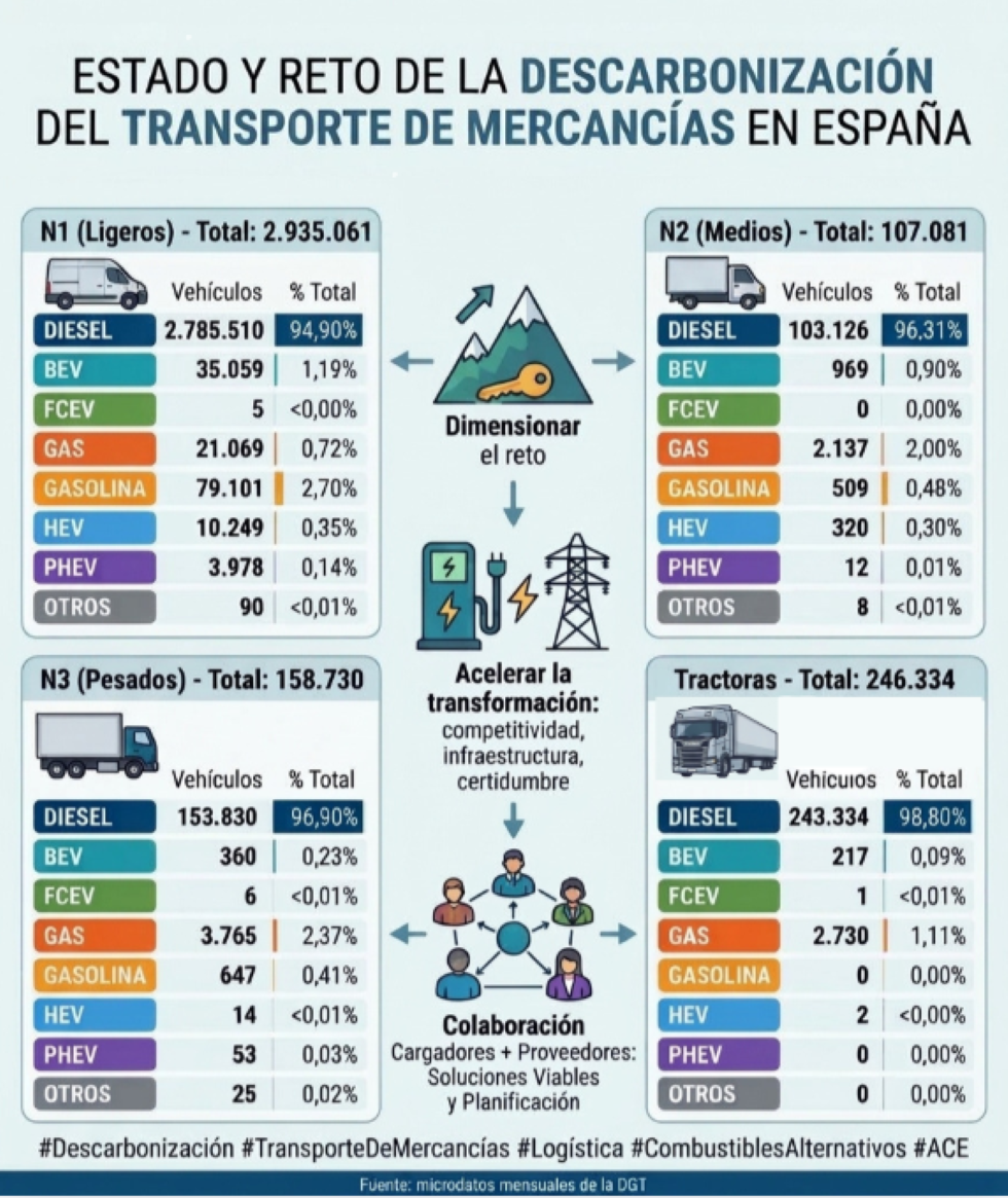 El diésel domina el parque de mercancías y alcanza el 98,8% de las tractoras